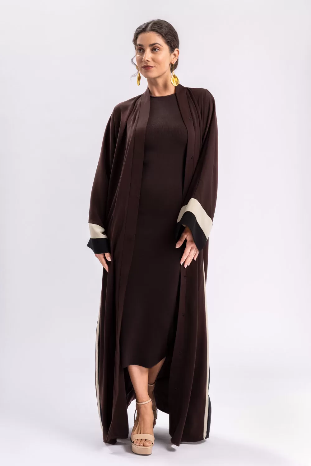 Brown Stripe Open Abaya