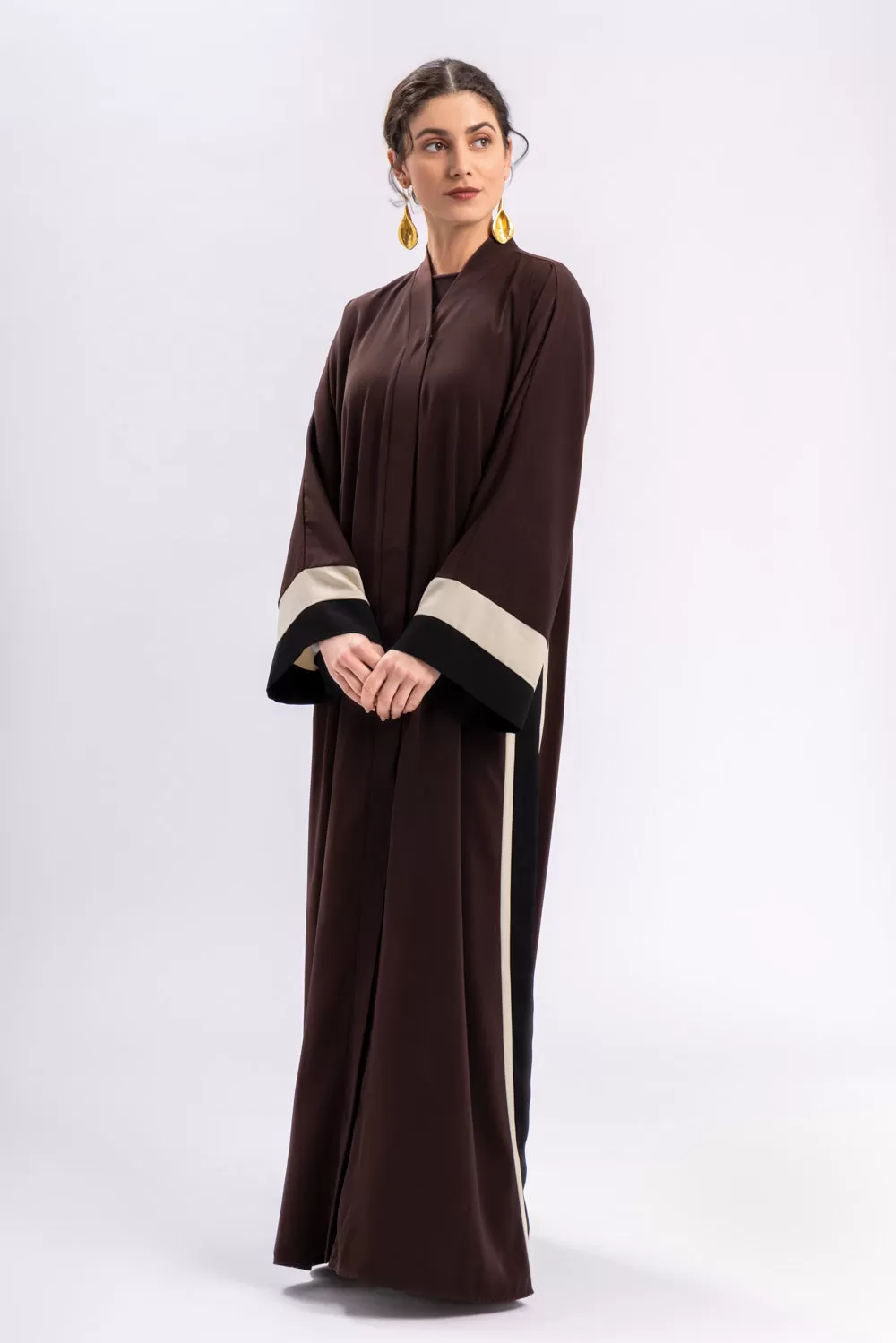 Brown Stripe Open Abaya