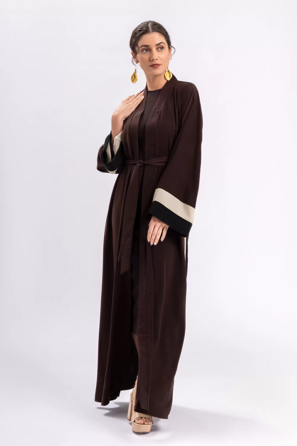 Brown Stripe Open Abaya