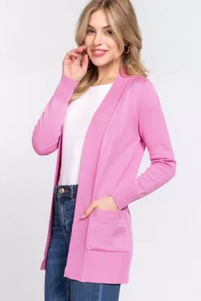 Bublegum Ribbed Trim Open Front Cardigan (Online Exclusive)