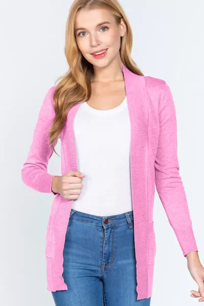 Bublegum Ribbed Trim Open Front Cardigan (Online Exclusive)