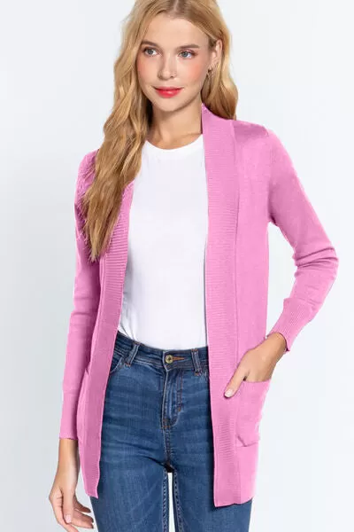 Bublegum Ribbed Trim Open Front Cardigan (Online Exclusive)