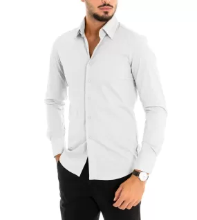 Camicia Uomo Con Colletto Manica Lunga Slim Fit Basic Casual Cotone Bianco GIOSAL-C1811A