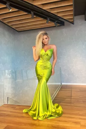 Chartreuse Mermaid Gown with Elegant Pleats