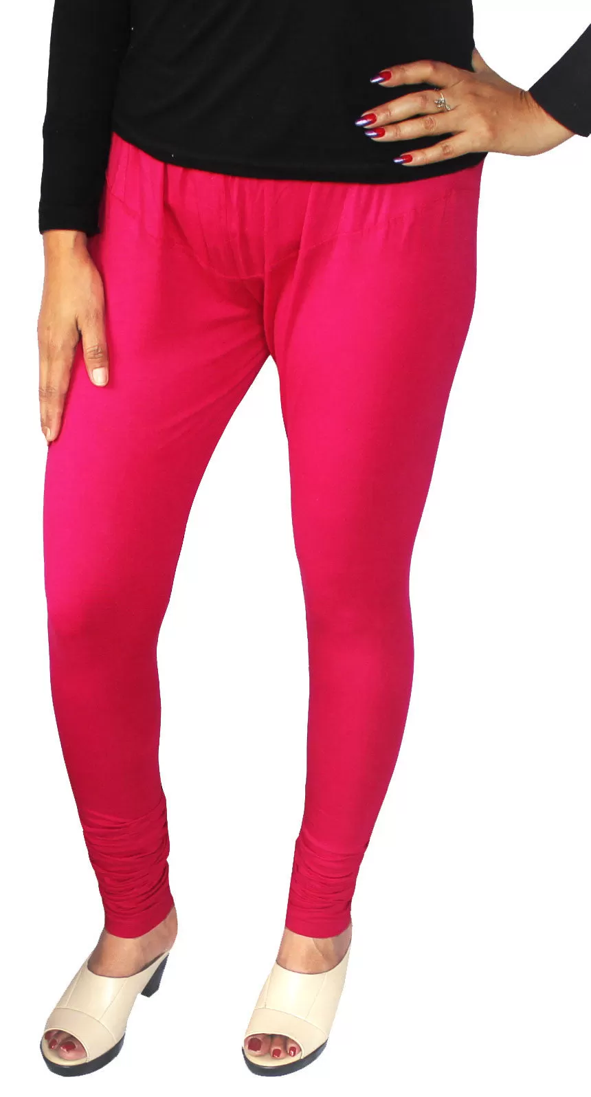 Churidar 4 Way Stretchable Leggings Womens India Clothing Bottoms (Hot Pink)