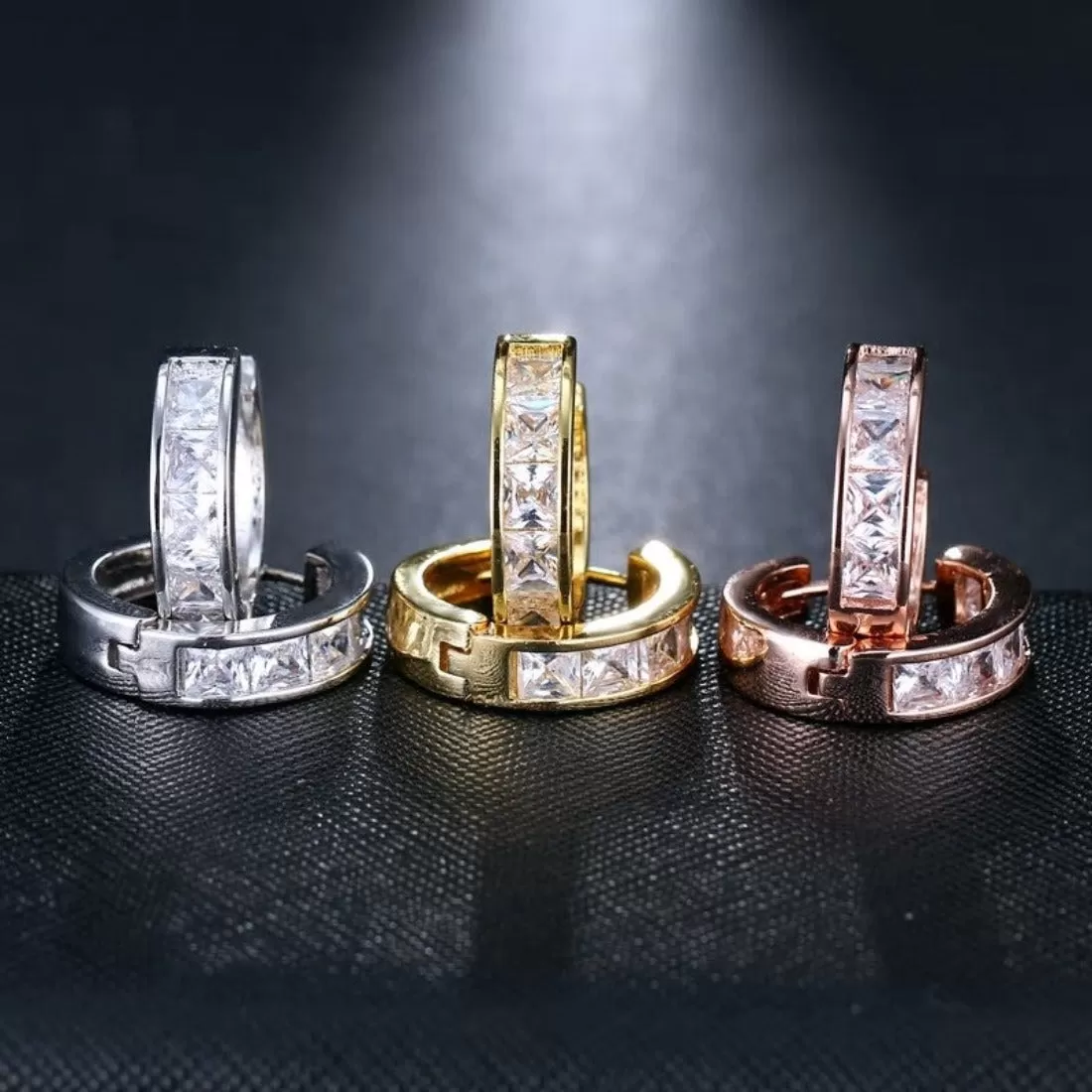 Clear CZ Huggie Hoop Earring - 3 Colors