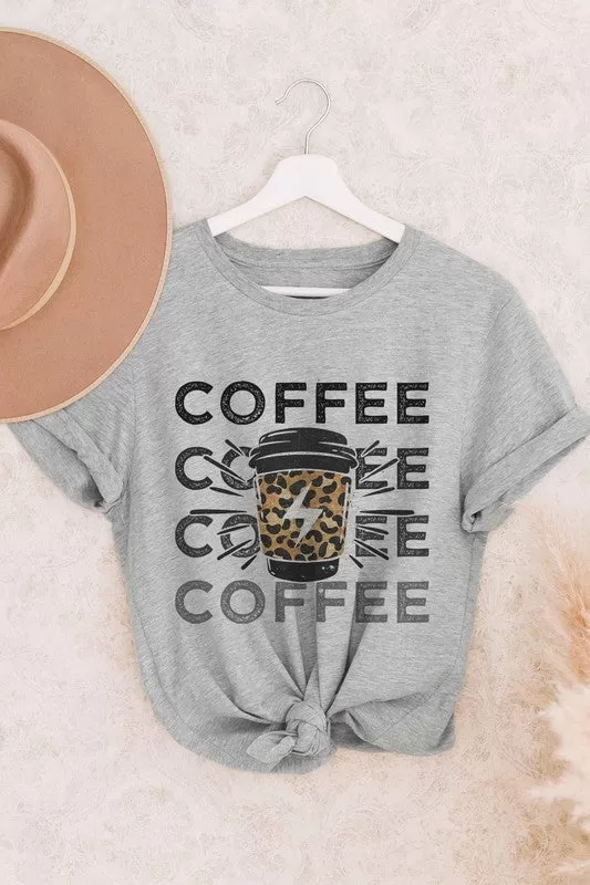 COFFEE LIGHTING LEOPARD GRAPHIC TEE PLUS SIZE