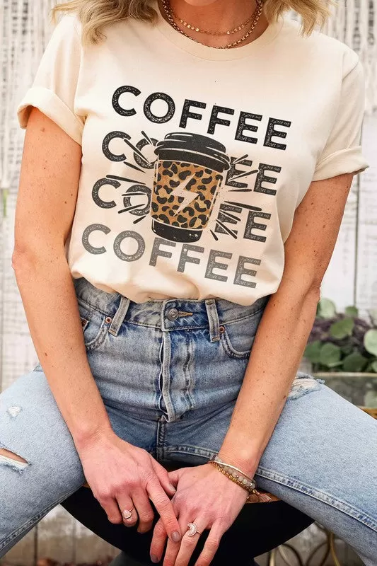 COFFEE LIGHTING LEOPARD GRAPHIC TEE PLUS SIZE