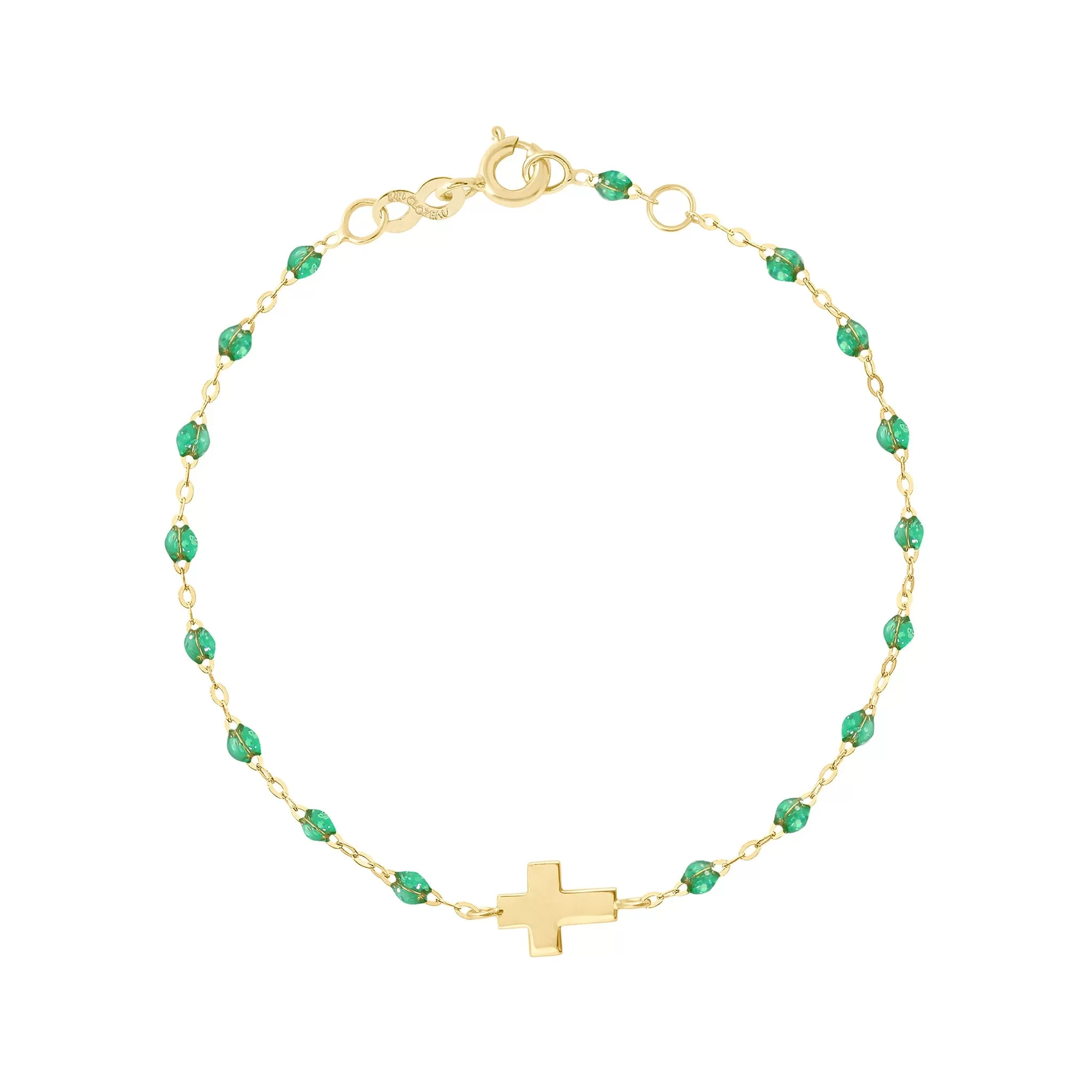 Cross Charm Classic Gigi Mint Bracelet, Yellow Gold, 6.7"