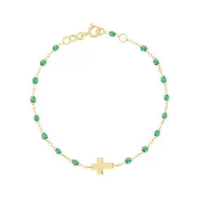 Cross Charm Classic Gigi Mint Bracelet, Yellow Gold, 6.7"