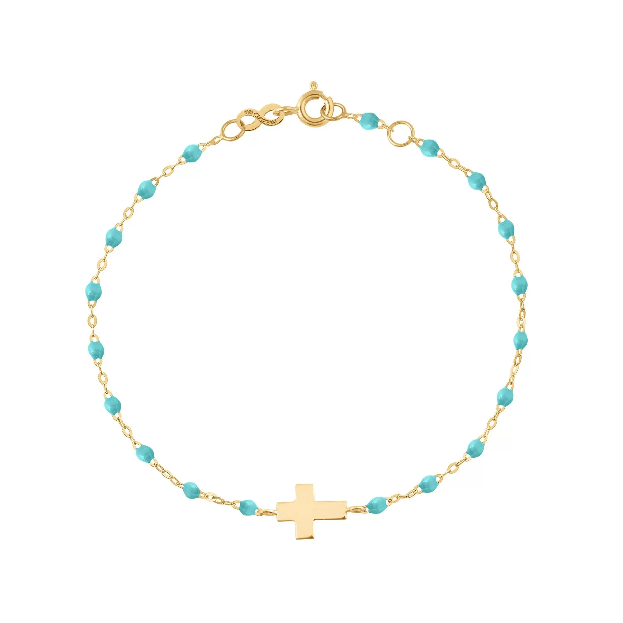 Cross Charm Classic Gigi Turquoise Green bracelet, Yellow Gold, 6.7"