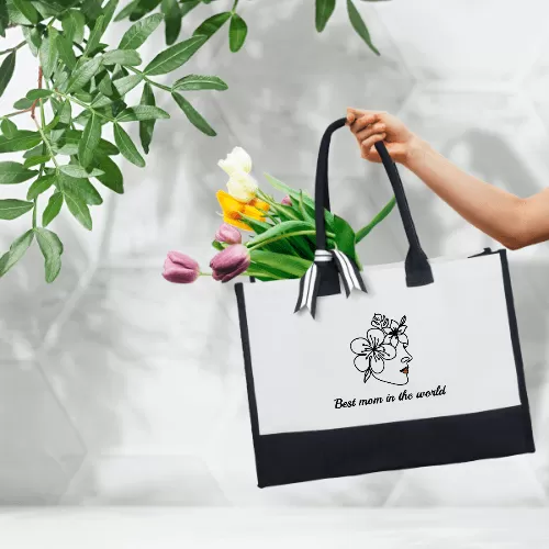 Custom Text Best Mom in the World Canvas Shoulder Tote Bag Embroidery Personalized Environmental Protection Handbag Mom Tote Bag Mommy Bag Mom Gift