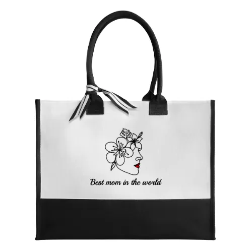 Custom Text Best Mom in the World Canvas Shoulder Tote Bag Embroidery Personalized Environmental Protection Handbag Mom Tote Bag Mommy Bag Mom Gift