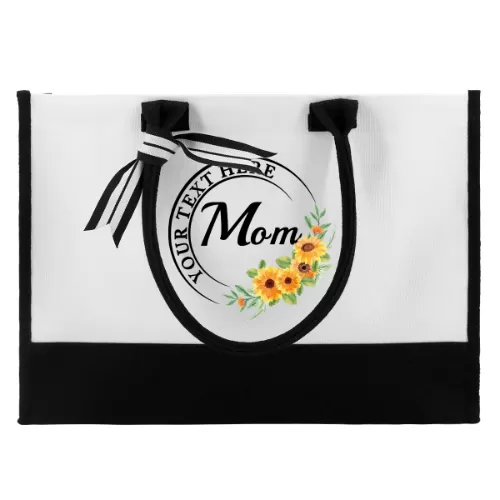 Custom Text Sunflower Canvas Shoulder Tote Bag Embroidery Personalized Environmental Protection Handbag Mom Tote Bag Mommy Bag Mom Gift