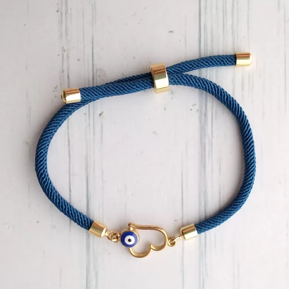 Dani Evil Eye Heart Corded Slider Bracelet