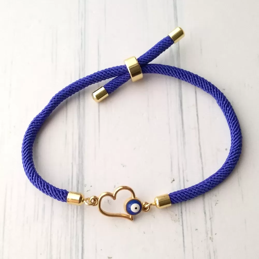 Dani Evil Eye Heart Corded Slider Bracelet