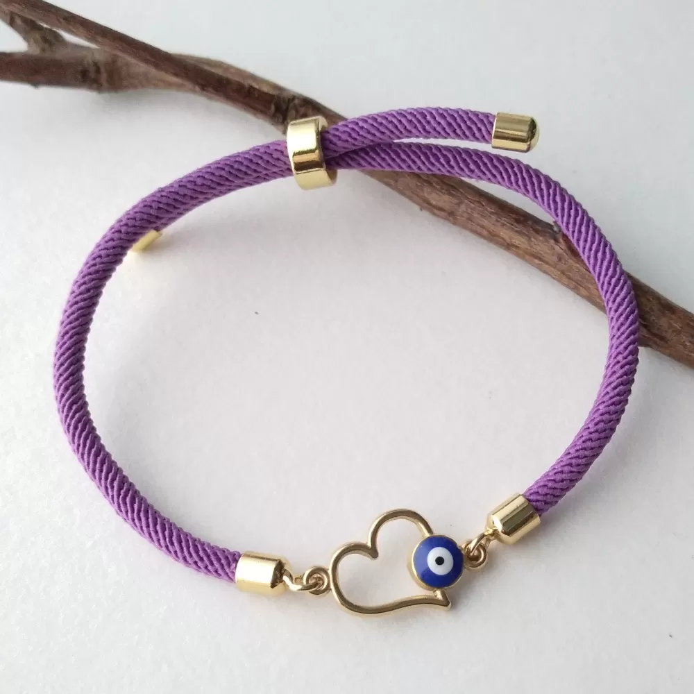 Dani Evil Eye Heart Corded Slider Bracelet