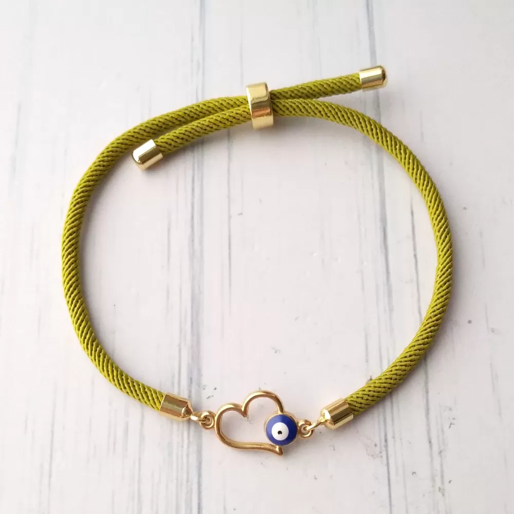 Dani Evil Eye Heart Corded Slider Bracelet