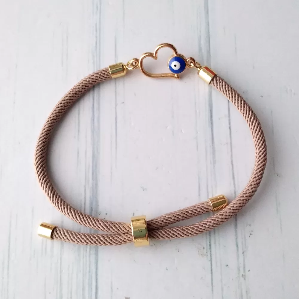 Dani Evil Eye Heart Corded Slider Bracelet