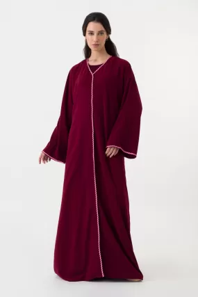 Dark Red Open Abaya with Belt