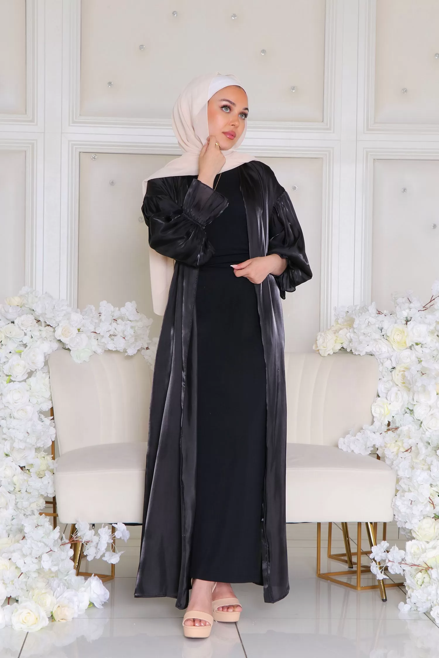 Darya Organza Balloon Sleeve Abaya- Black