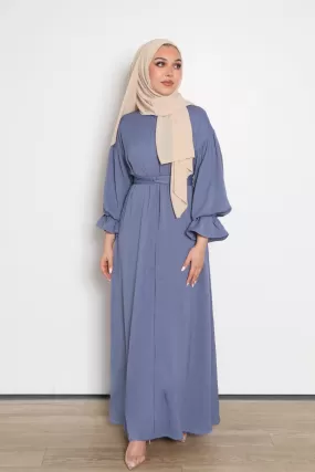 Darya Textured Balloon Sleeve Abaya- Dusty Blue