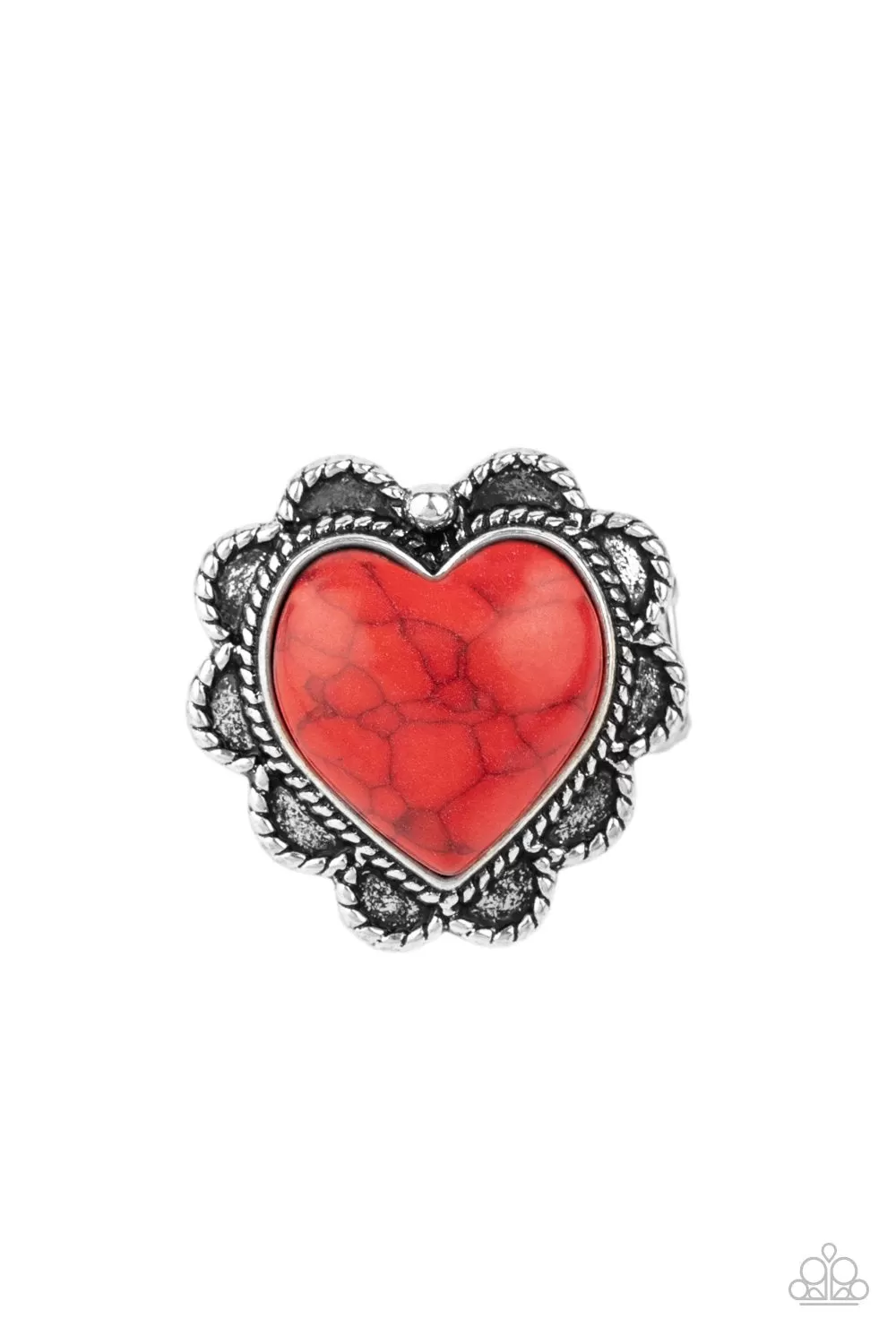 Desert Desire Red Stone Heart Ring - Paparazzi Accessories