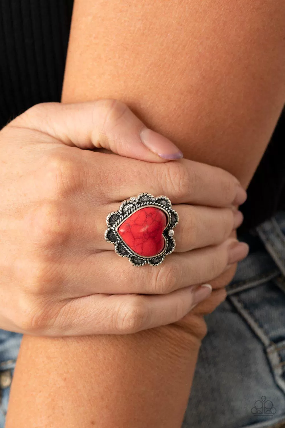 Desert Desire Red Stone Heart Ring - Paparazzi Accessories