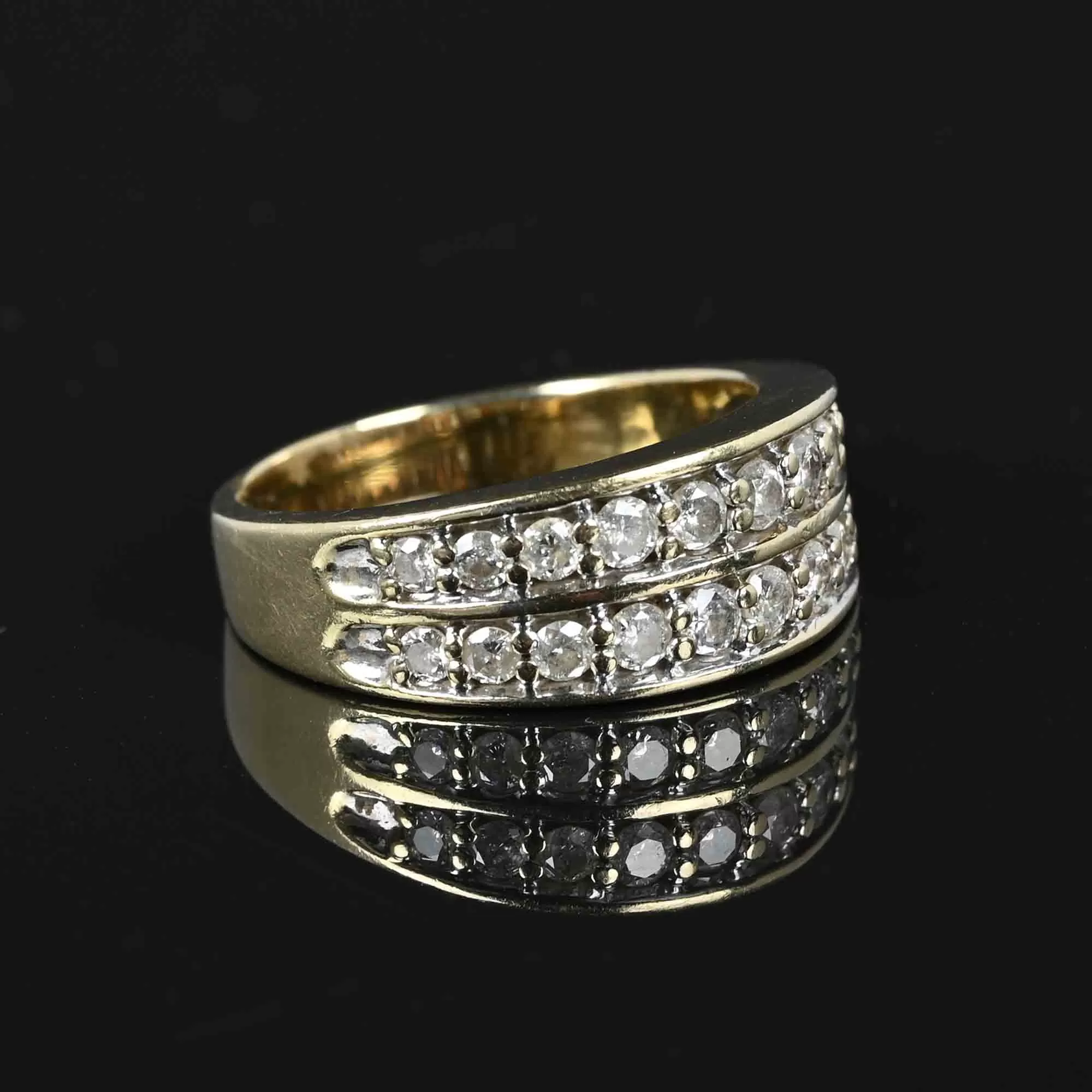 Double Row Diamond Half Eternity Band Ring in Gold