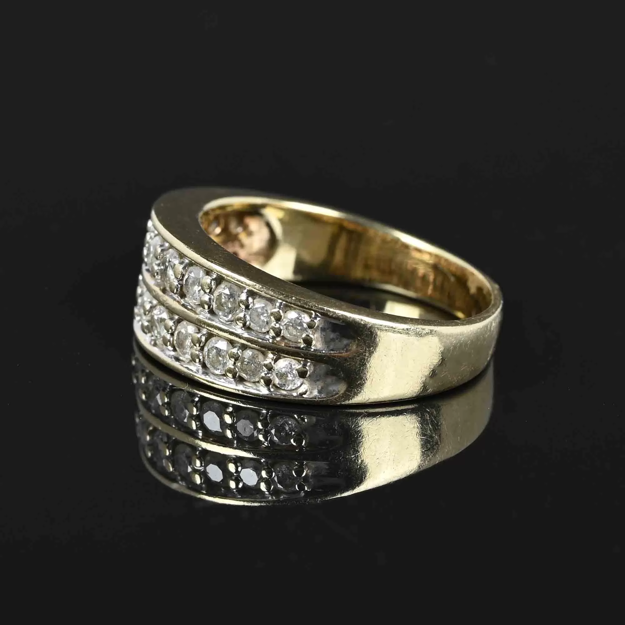 Double Row Diamond Half Eternity Band Ring in Gold