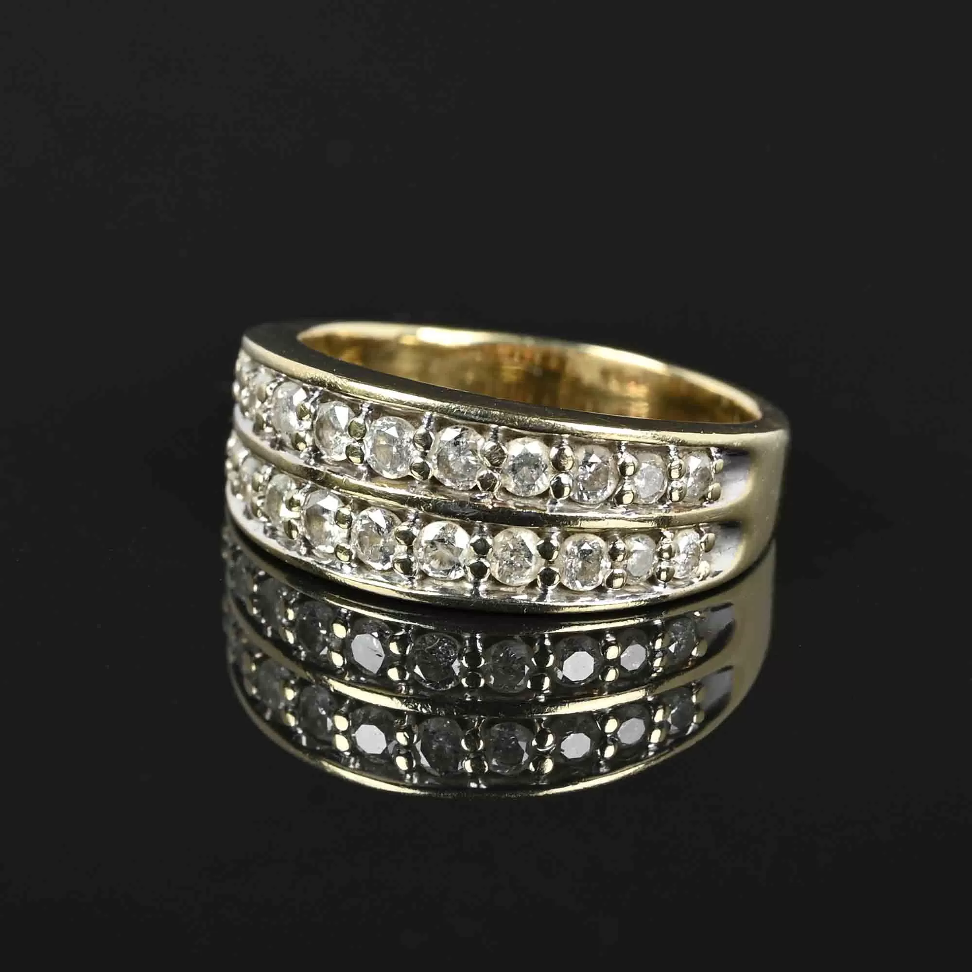 Double Row Diamond Half Eternity Band Ring in Gold