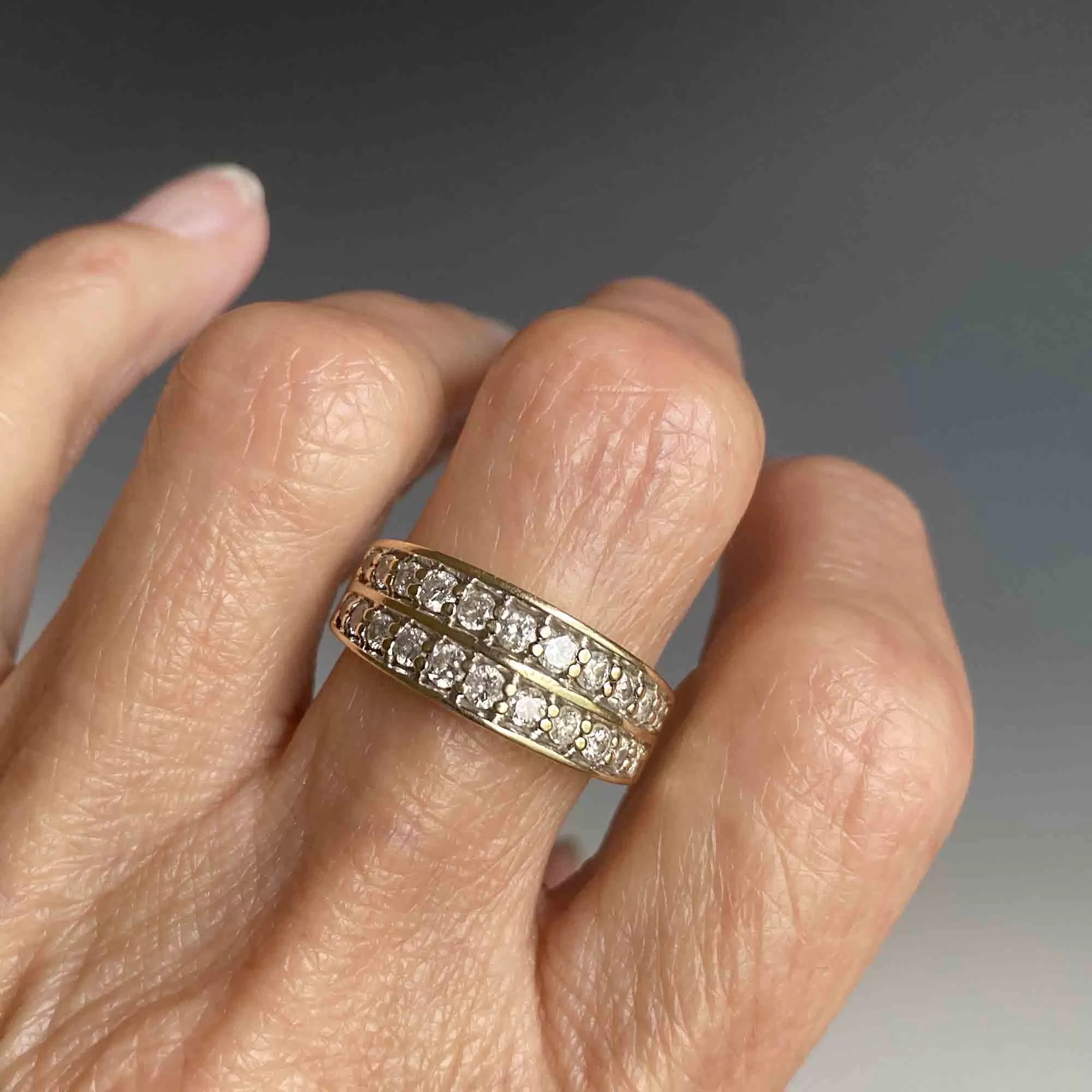 Double Row Diamond Half Eternity Band Ring in Gold