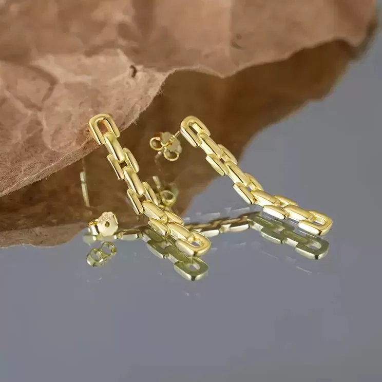 Drop Chain Earring in 14K Gold over Sterling Silver