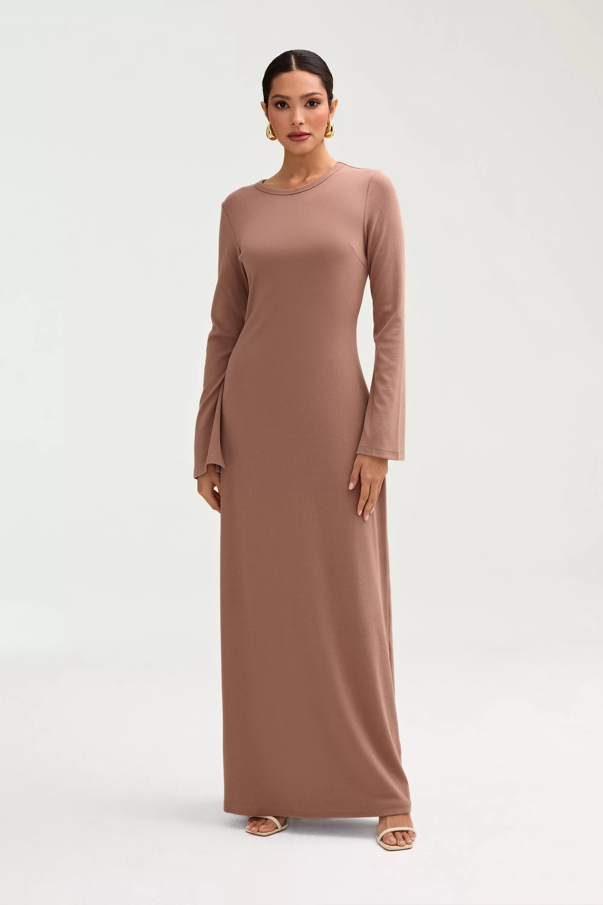 Ella Ribbed Split Cuff Maxi Dress - Brownie