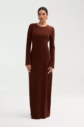 Ella Ribbed Split Cuff Maxi Dress - Chocolate