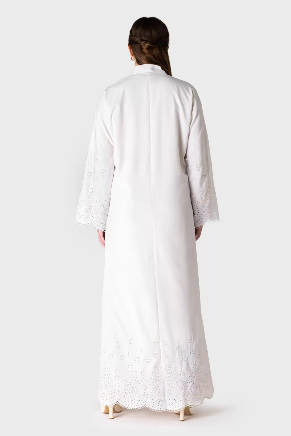 Embroidered Off-White Abaya Dress