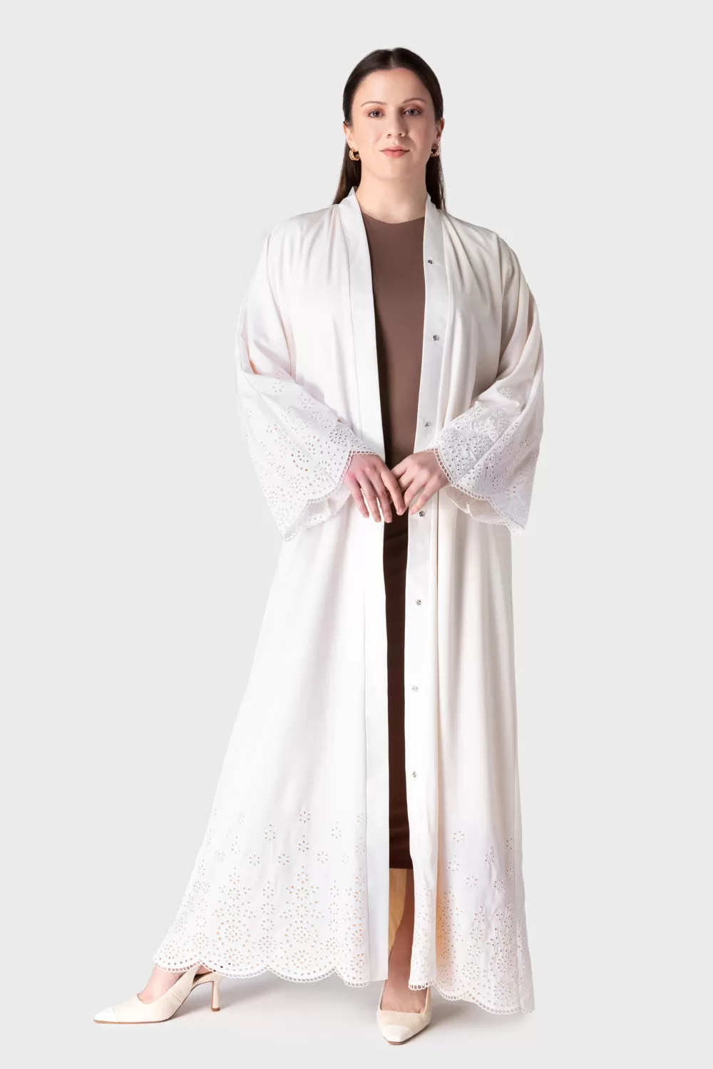 Embroidered Off-White Abaya Dress