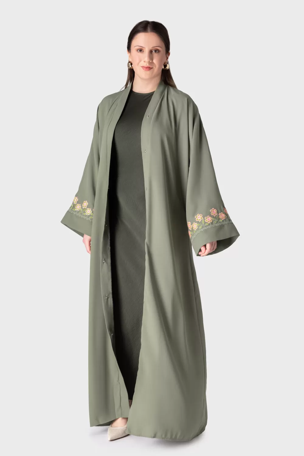 Embroidered Sage Green Abaya