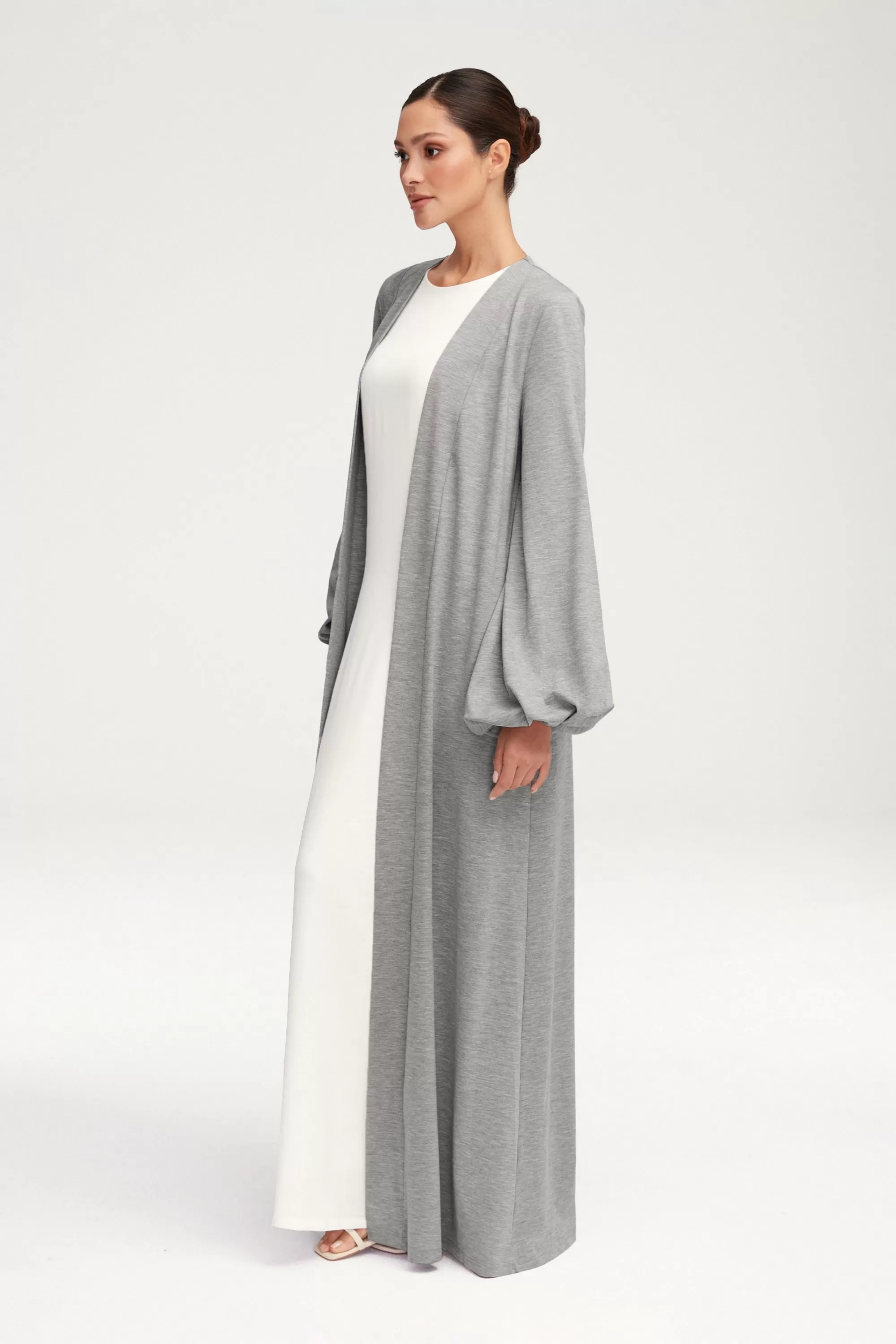 Essential Jersey Open Abaya - Heather Grey