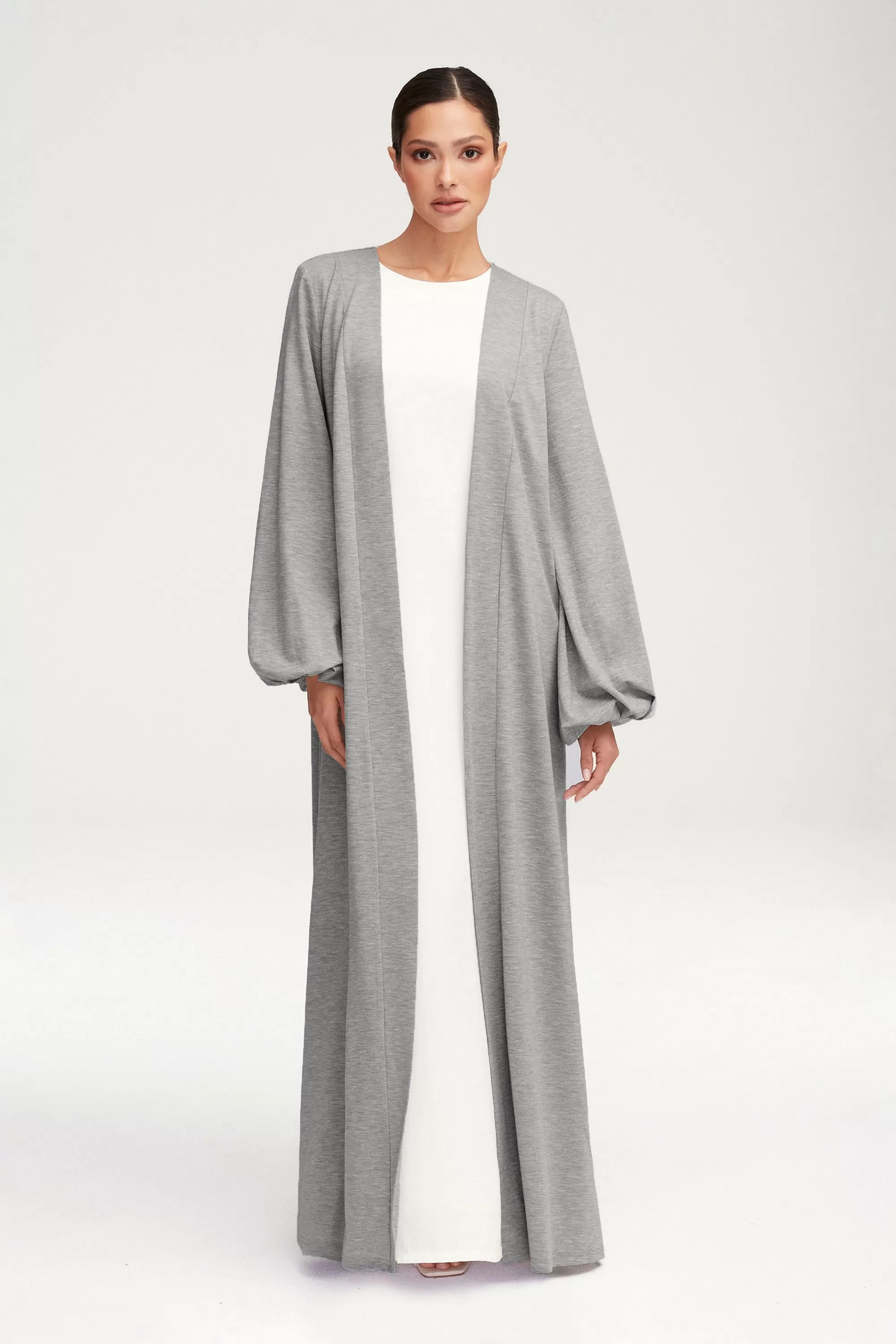 Essential Jersey Open Abaya - Heather Grey