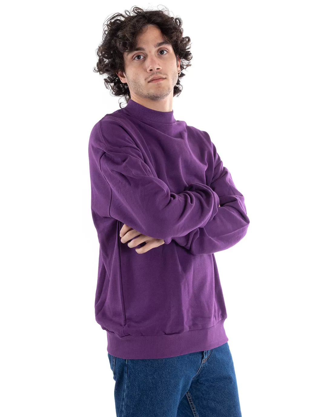 Felpa Mezzo Collo Uomo Maglia Con Colletto Viola Comoda GIOSAL-F2944A