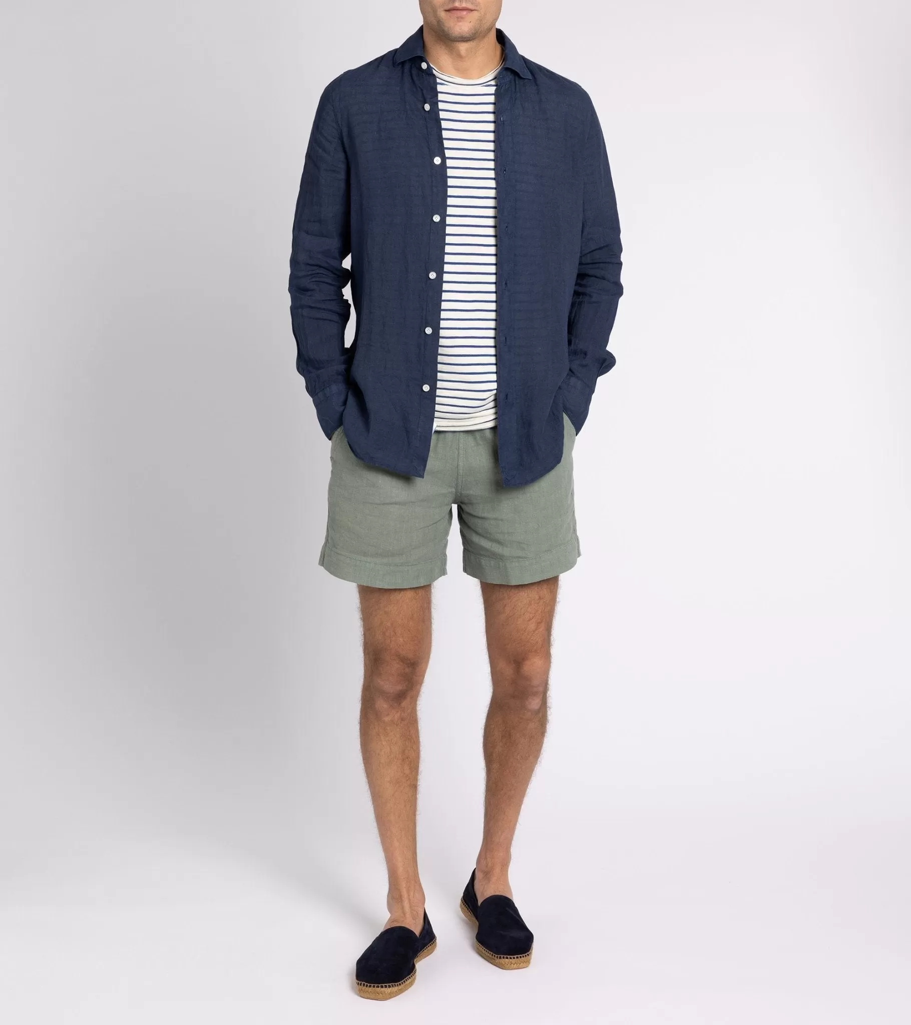 Finamore Gaeta Linen Luigi Sport Shirt: Navy