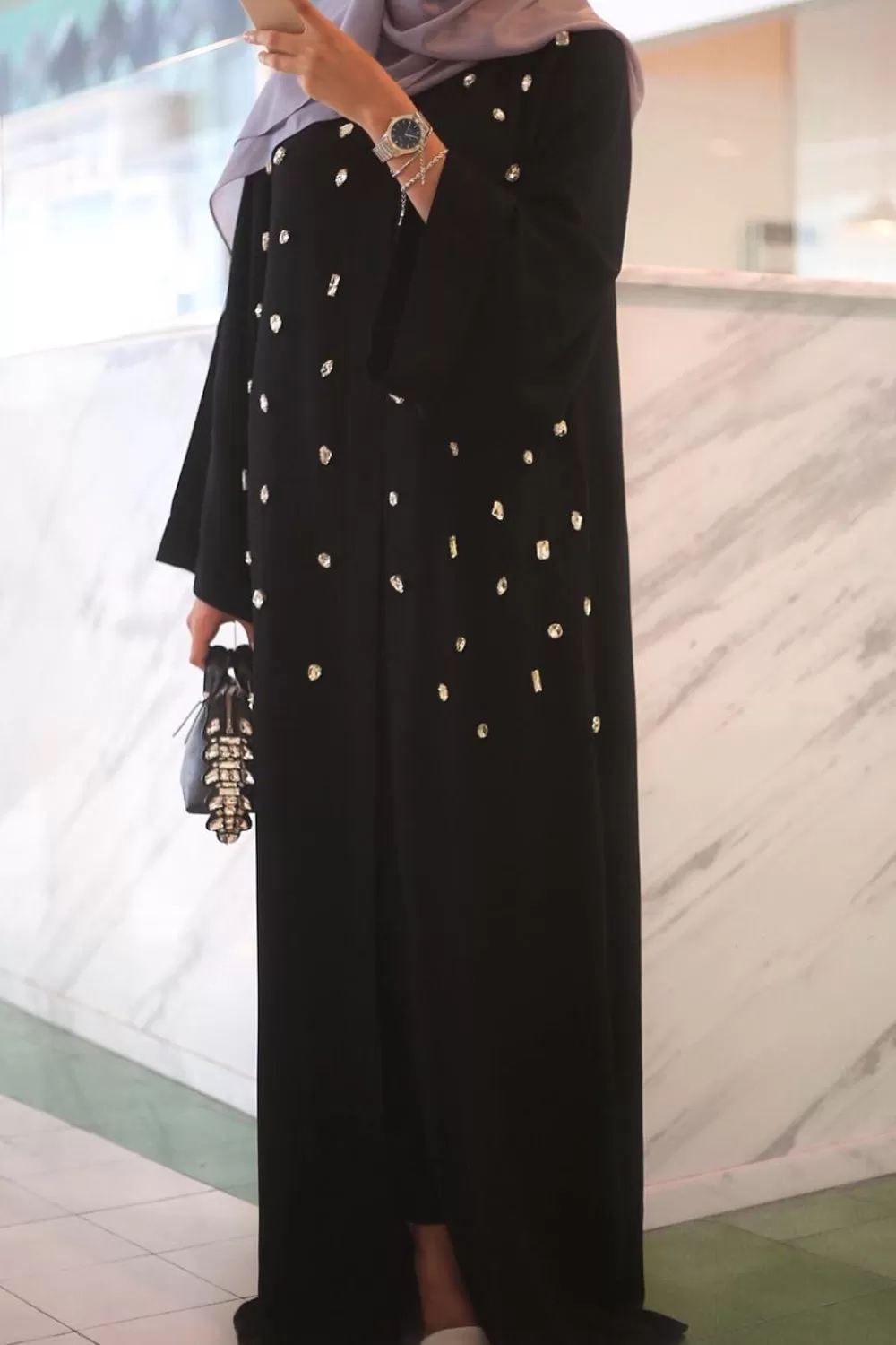 Gemstones Black Abaya