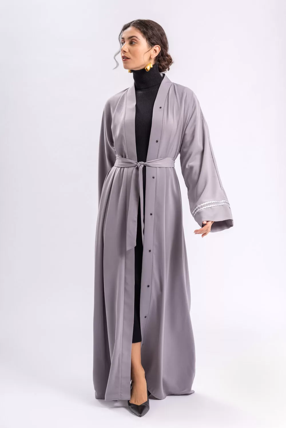 Grey Plain Open Abaya