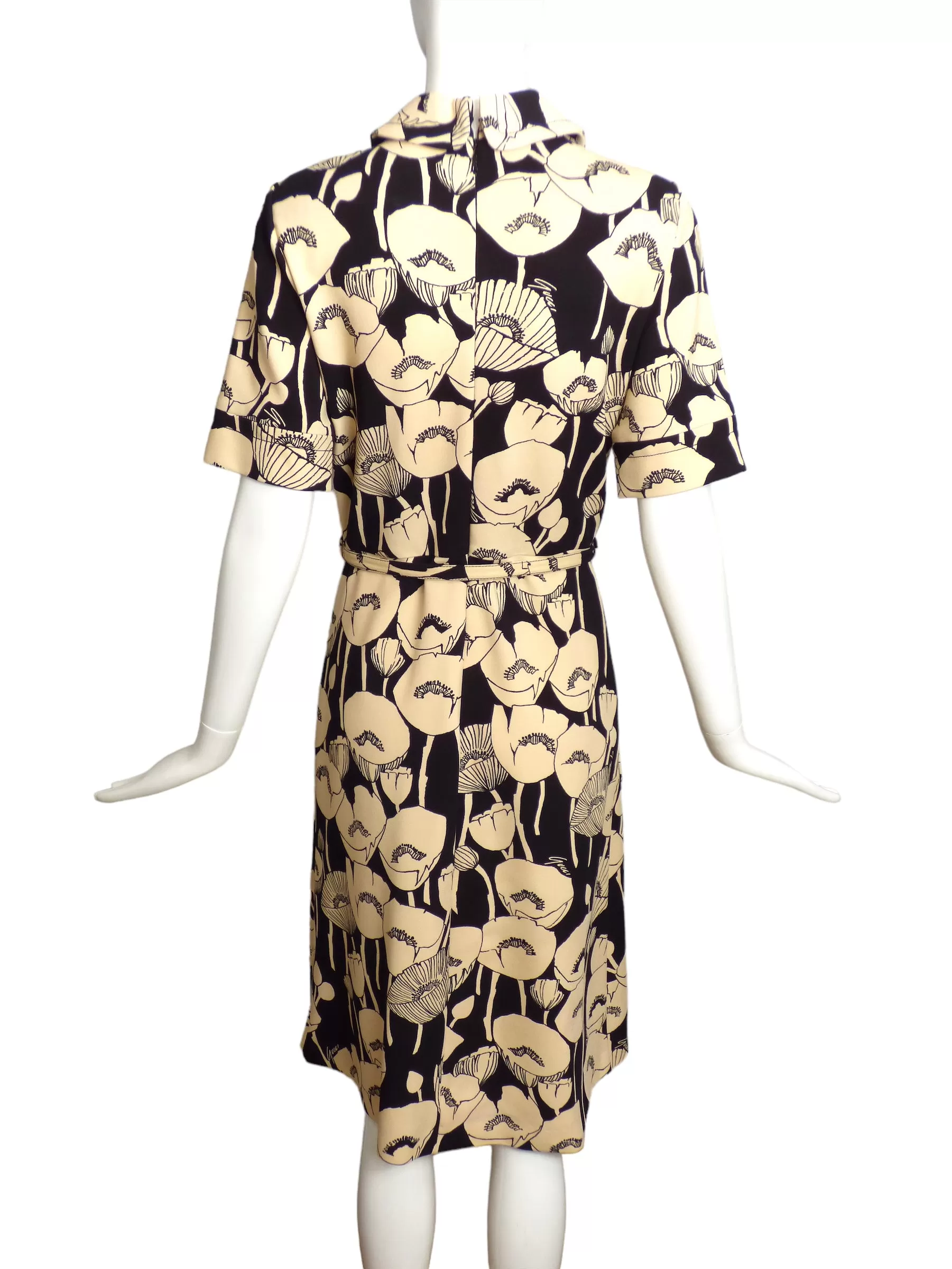 GUCCI- 2021 Black & Ivory Poppy Print Dress, Size 6