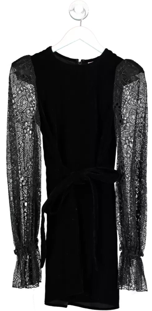 H&M X The Vampire's Wife Black Velvet Belted Dress With Lace Sleeves UK 8