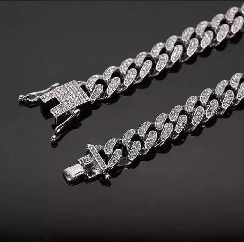 Iced Out Chain Paved Rhinestones Bling Watch Set for Men