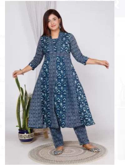 Indigo A Line Kurti Pant Set