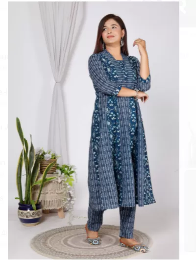 Indigo A Line Kurti Pant Set