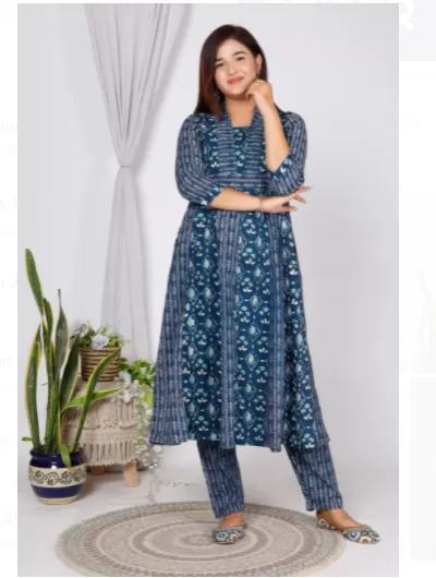 Indigo A Line Kurti Pant Set